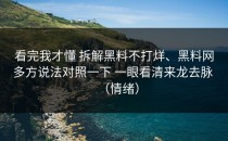看完我才懂 拆解黑料不打烊、黑料网多方说法对照一下 一眼看清来龙去脉 （情绪）