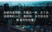 别被热度带跑，先看这一条：五个点讲透黑料入口、黑料网：多方说法在哪 看完你就懂了
