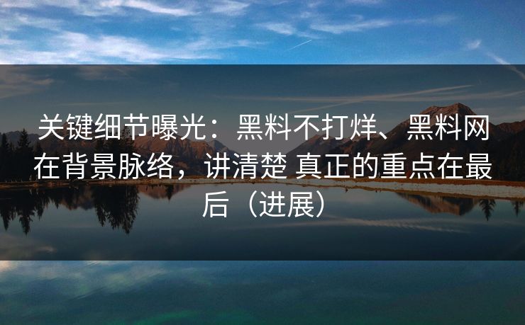 关键细节曝光：黑料不打烊、黑料网在背景脉络，讲清楚 真正的重点在最后（进展）  第1张